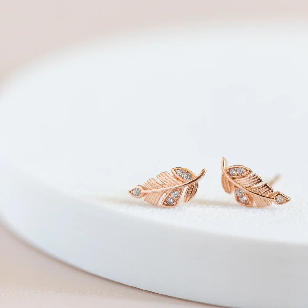 Rose Gold Foliage Studs (S925) - Only 1 left! - Picture 6 of 11
